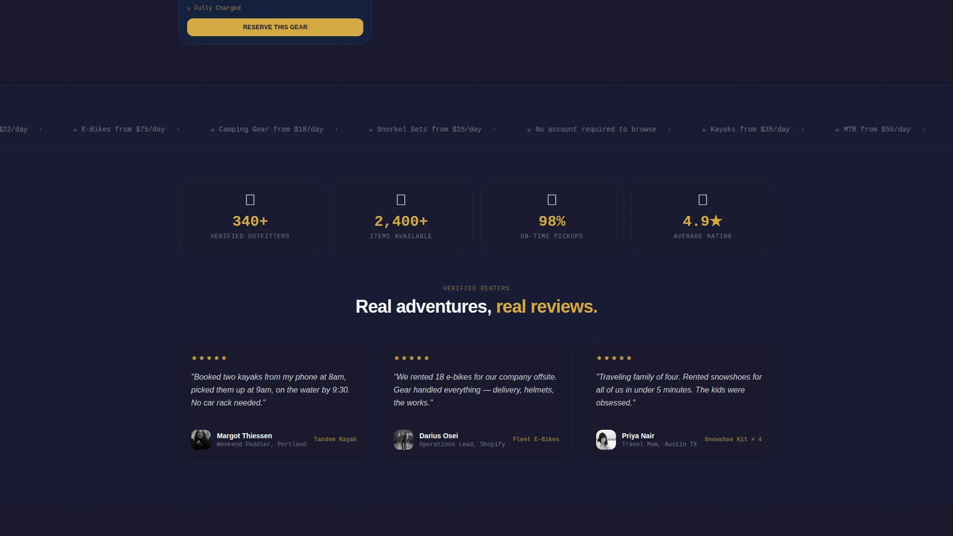 Outdoor Rental Marketplace Landing Page Template