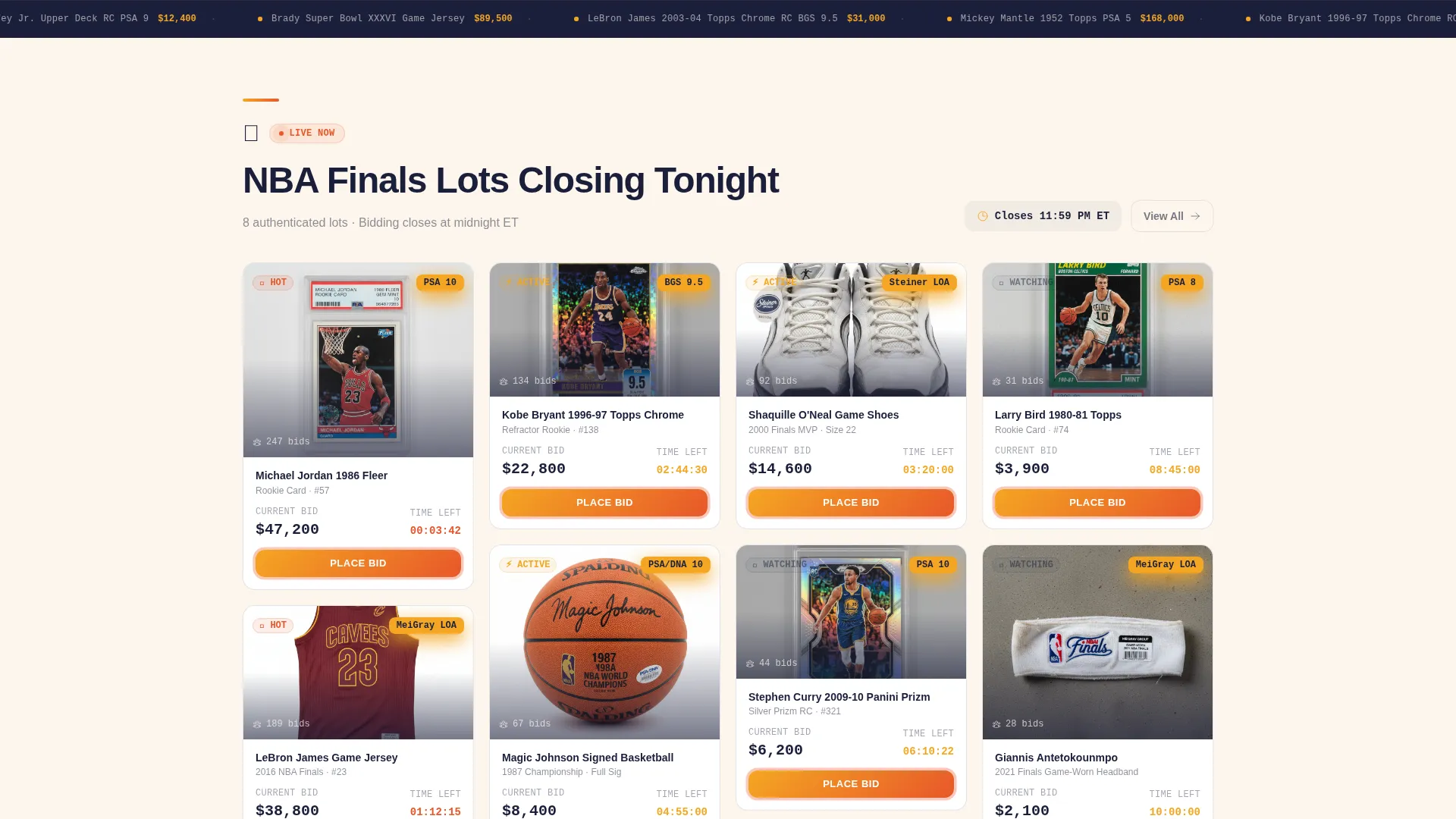 Sports Memorabilia Auction Landing Page Template