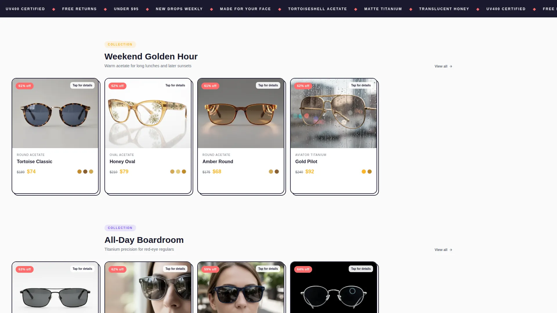 Eyewear & Sunglasses Gallery Landing Page Template