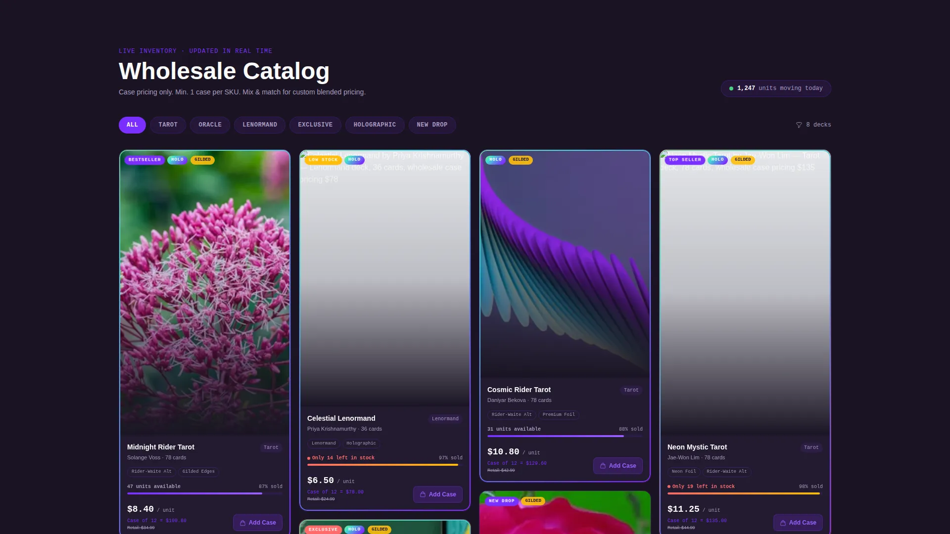 Wholesale Tarot Landing Page Template | Masonry Grid