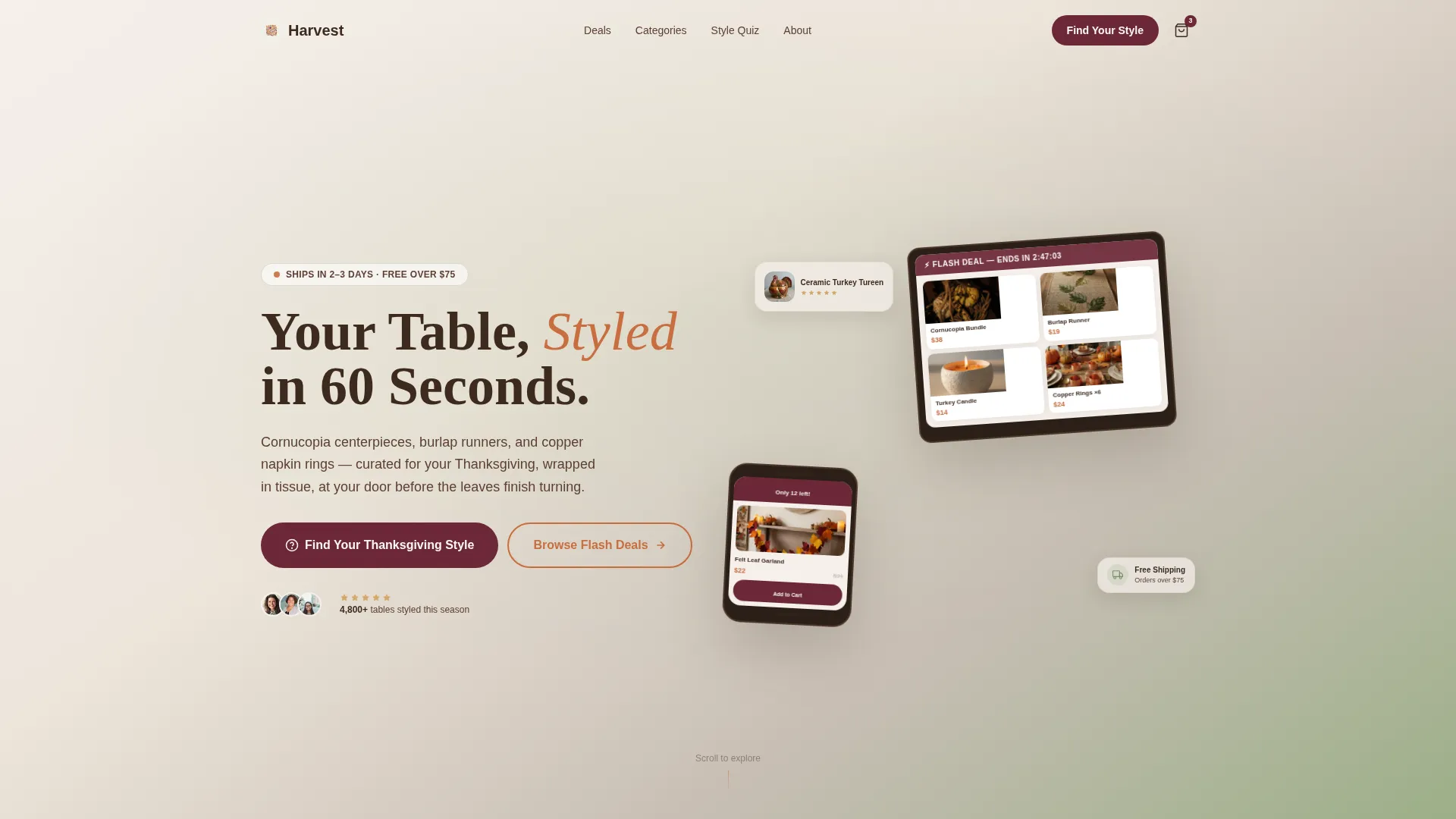 Thanksgiving Decoration Marketplace Landing Page