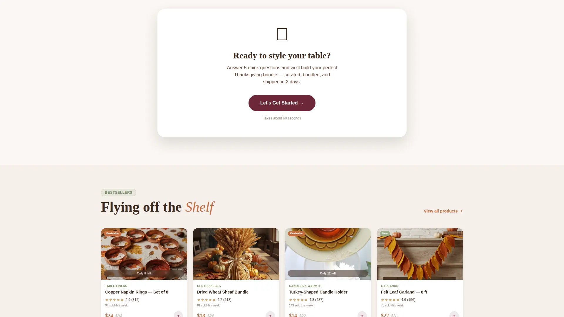 Thanksgiving Decoration Marketplace Landing Page