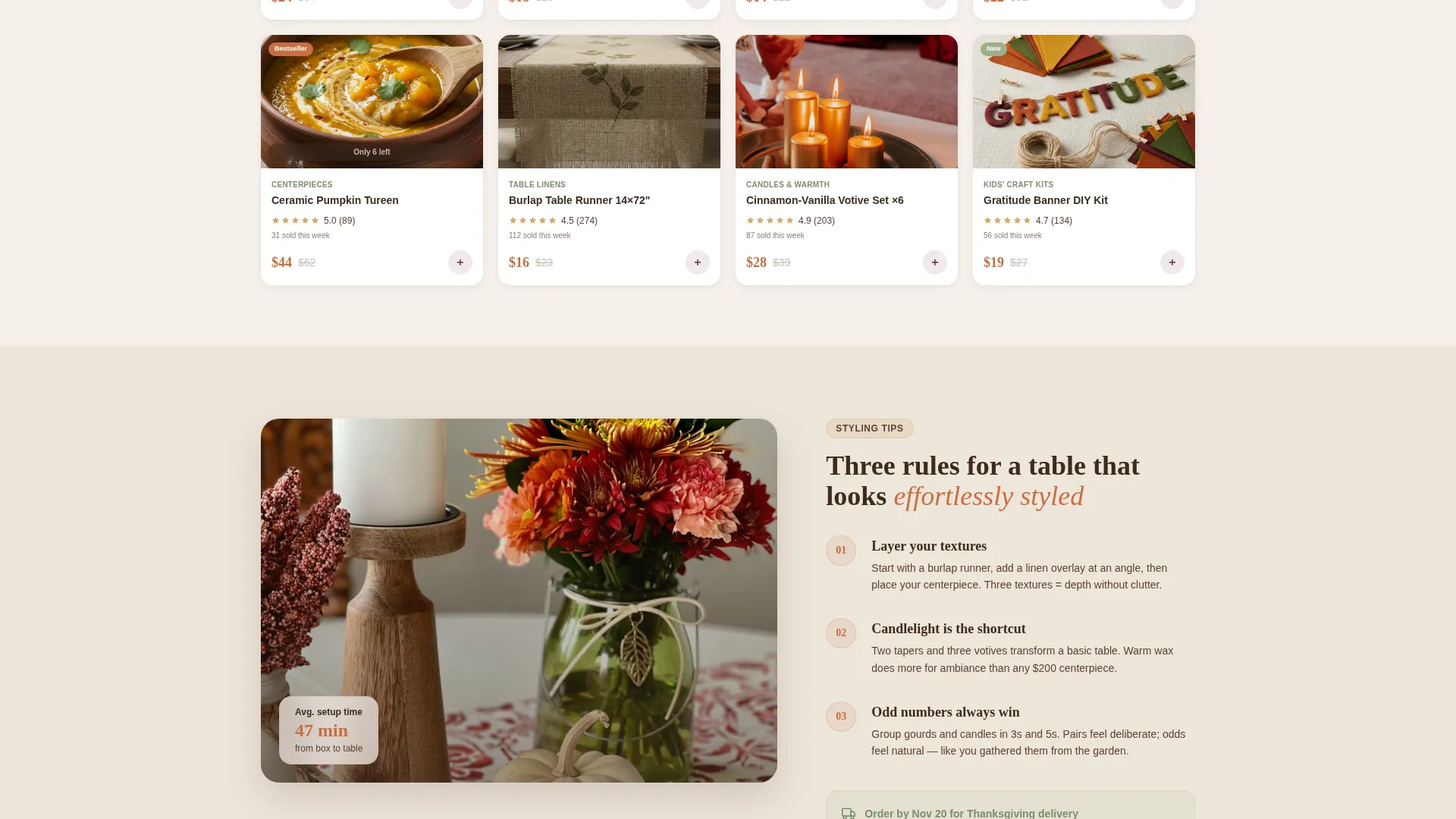 Thanksgiving Decoration Marketplace Landing Page