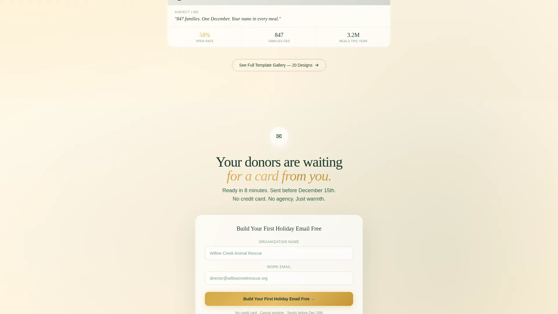 Nonprofit Holiday Email Landing Page Template