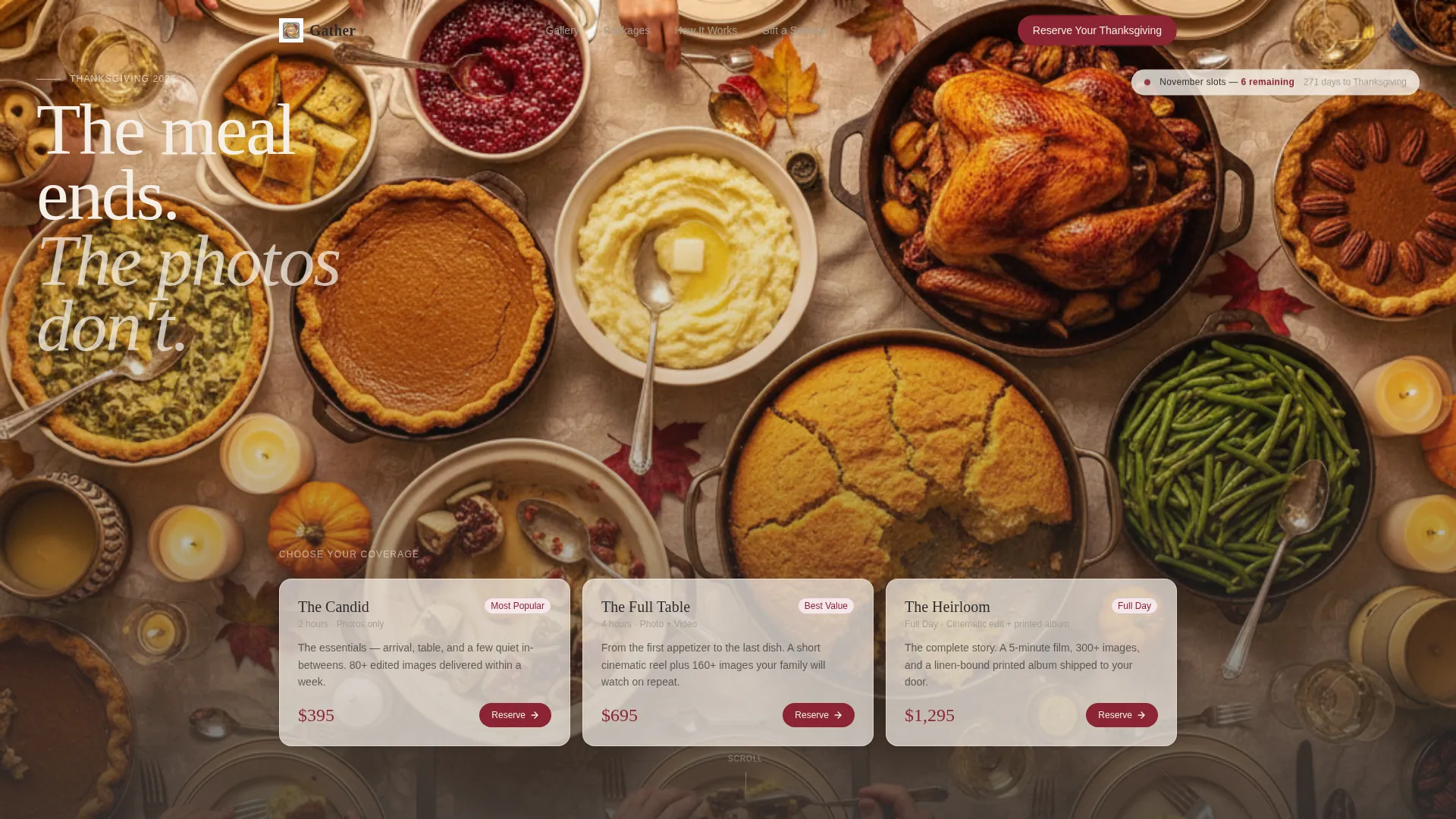Thanksgiving Photo & Video Service Landing Page