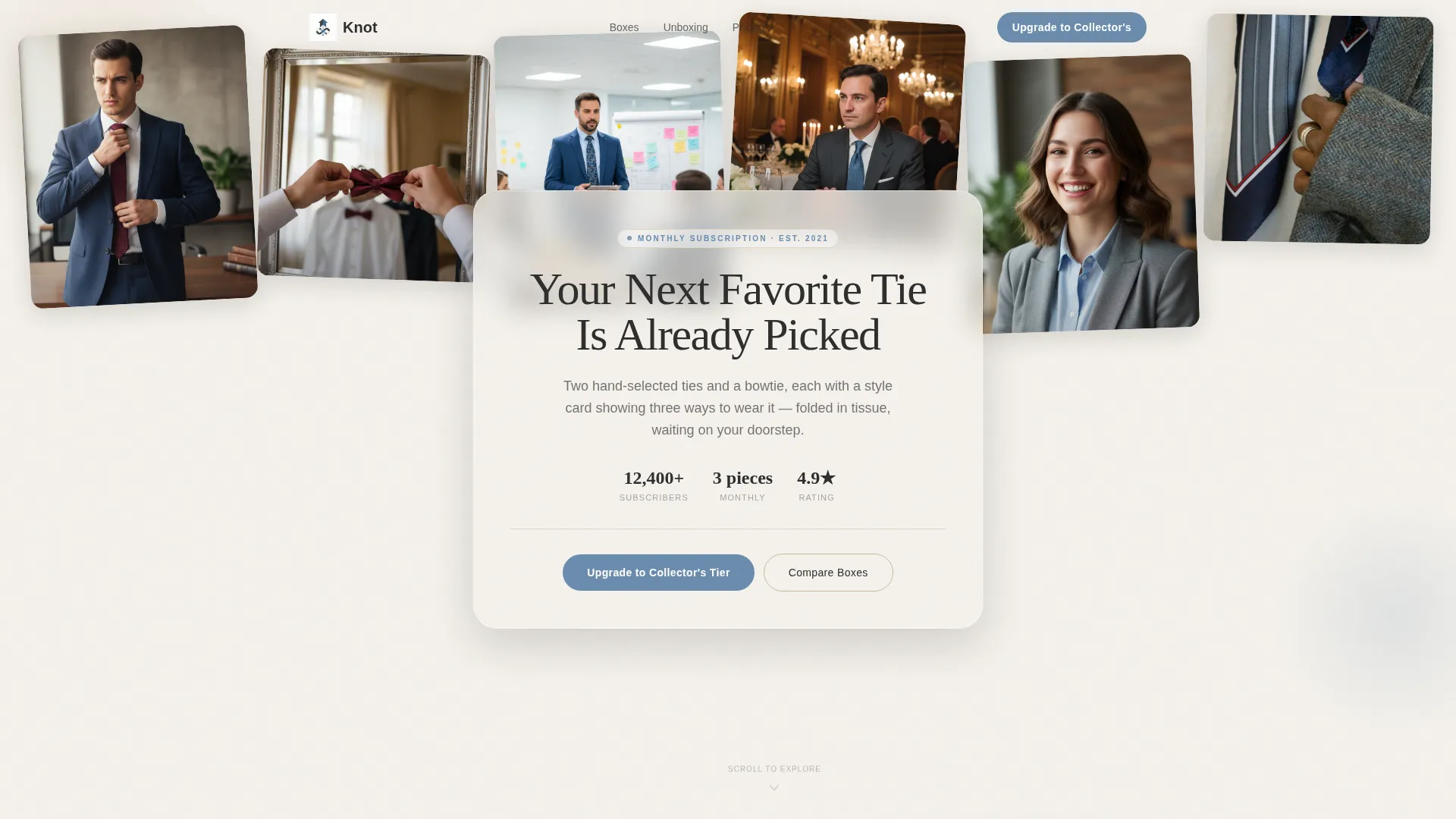 Curated Neckwear Subscription Box Landing Page