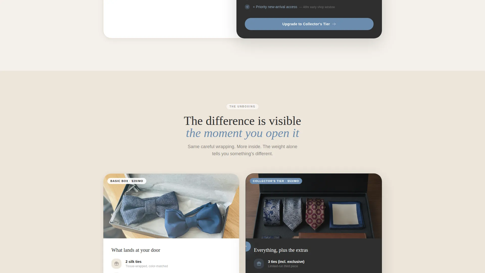 Curated Neckwear Subscription Box Landing Page