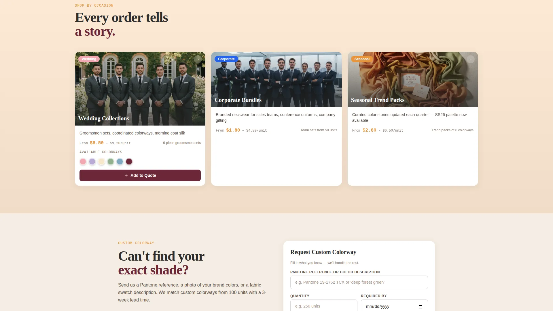 Wholesale Ties & Bowties B2B Landing Page Template