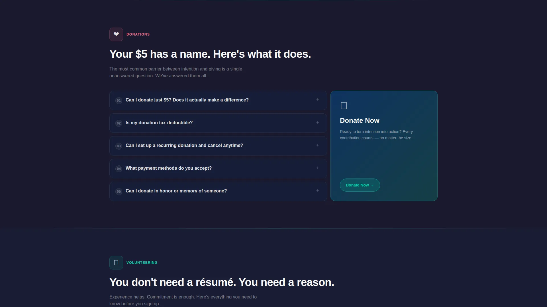 Nonprofit Organization FAQ Website Template