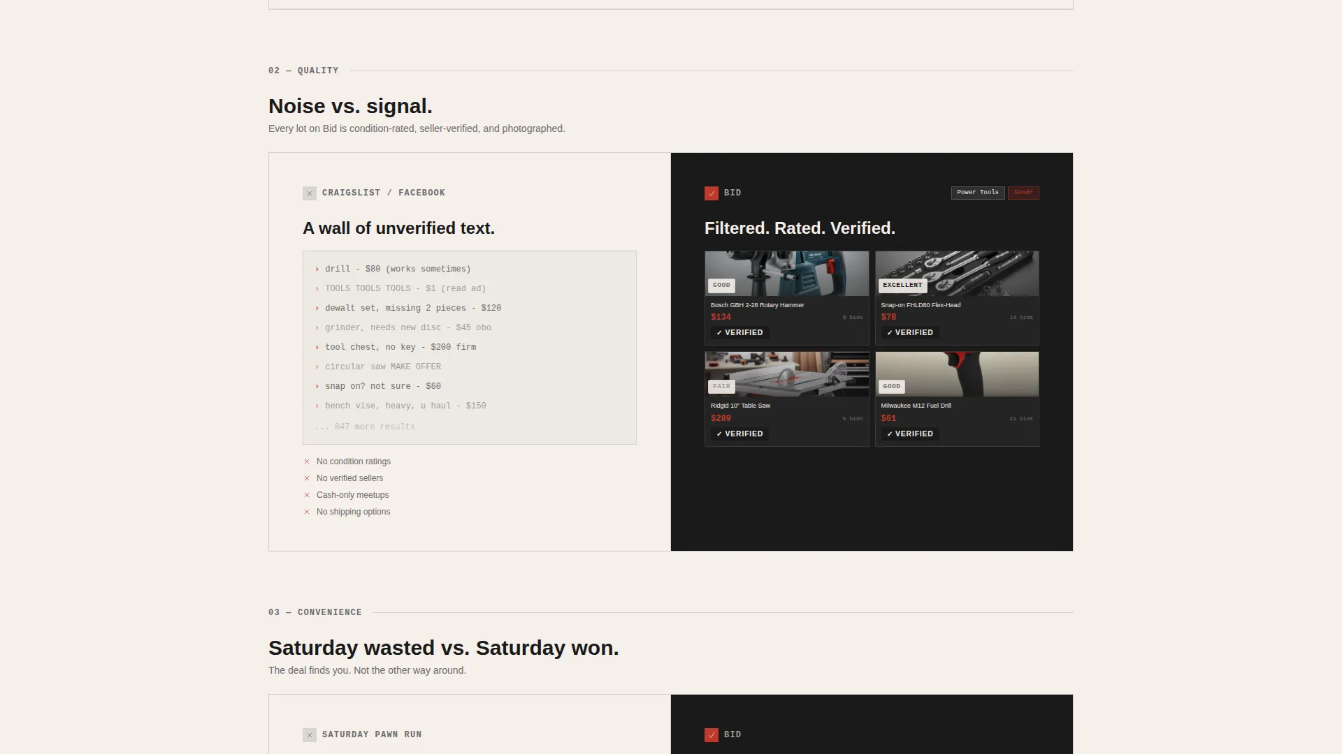 Tools Auction Landing Page Template | Marketplace Grid