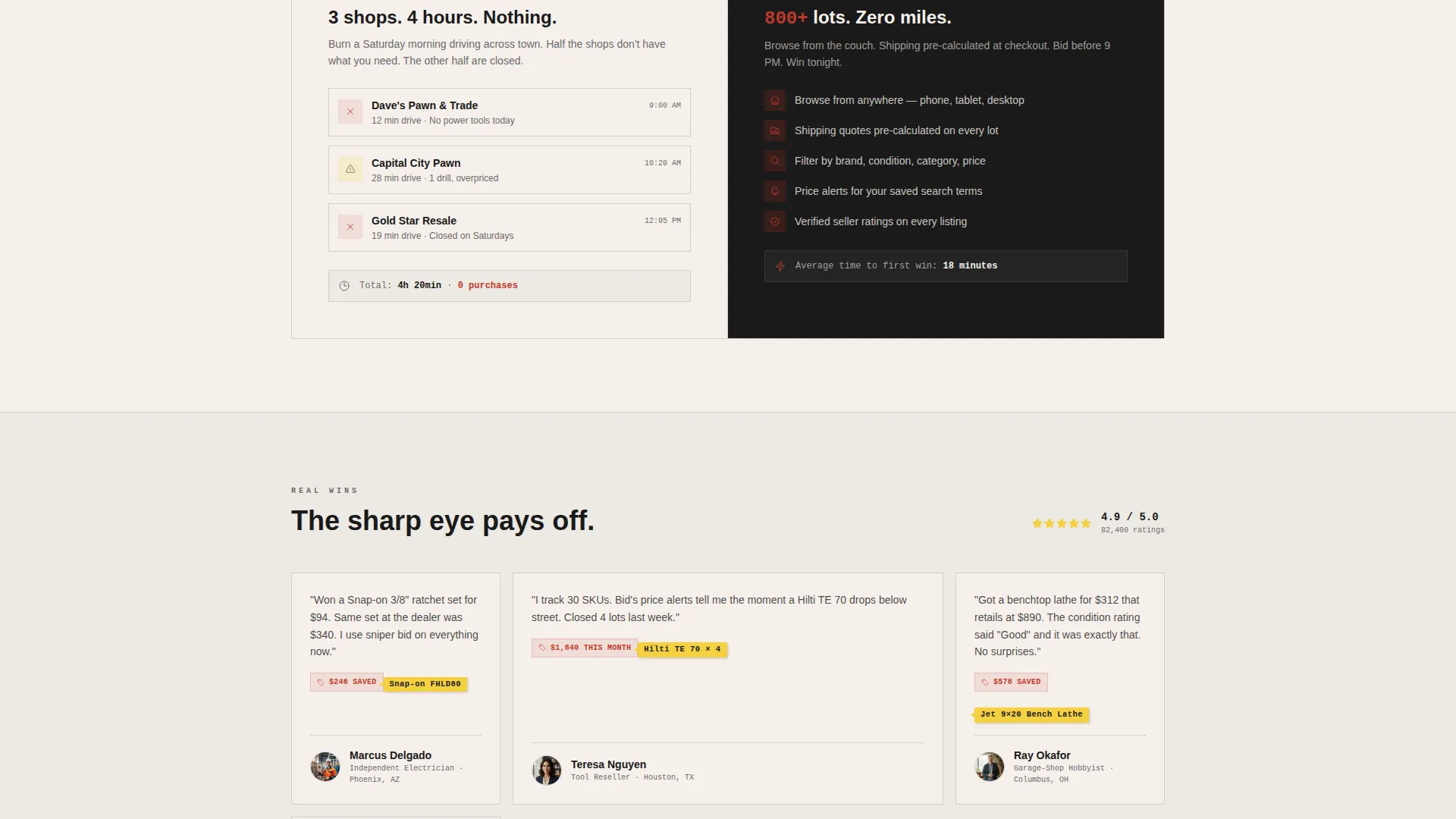 Tools Auction Landing Page Template | Marketplace Grid