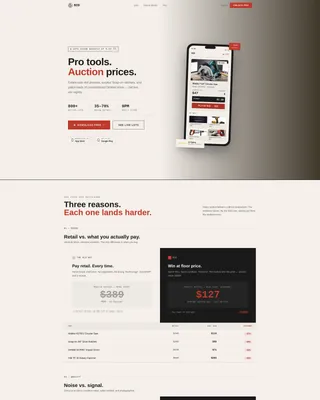 Tools Auction Landing Page Template | Marketplace Grid