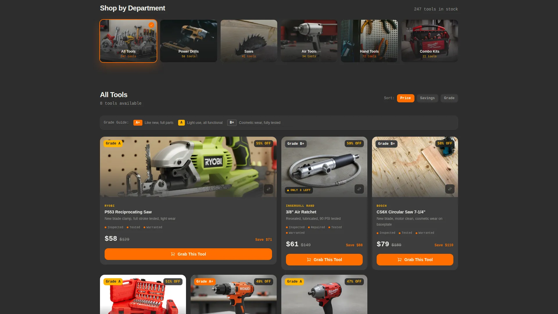 Refurbished Tools Store Landing Page Template
