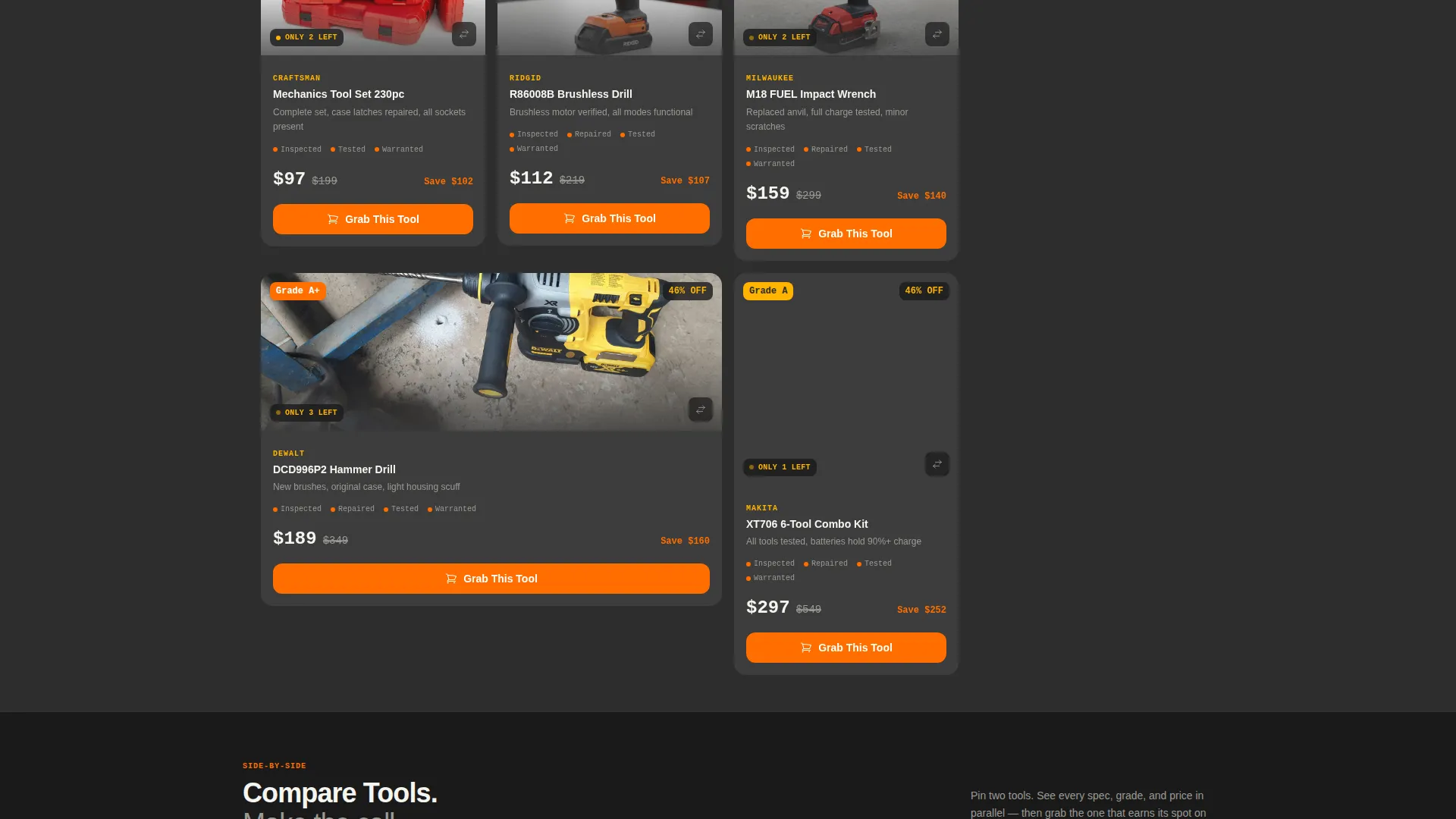 Refurbished Tools Store Landing Page Template