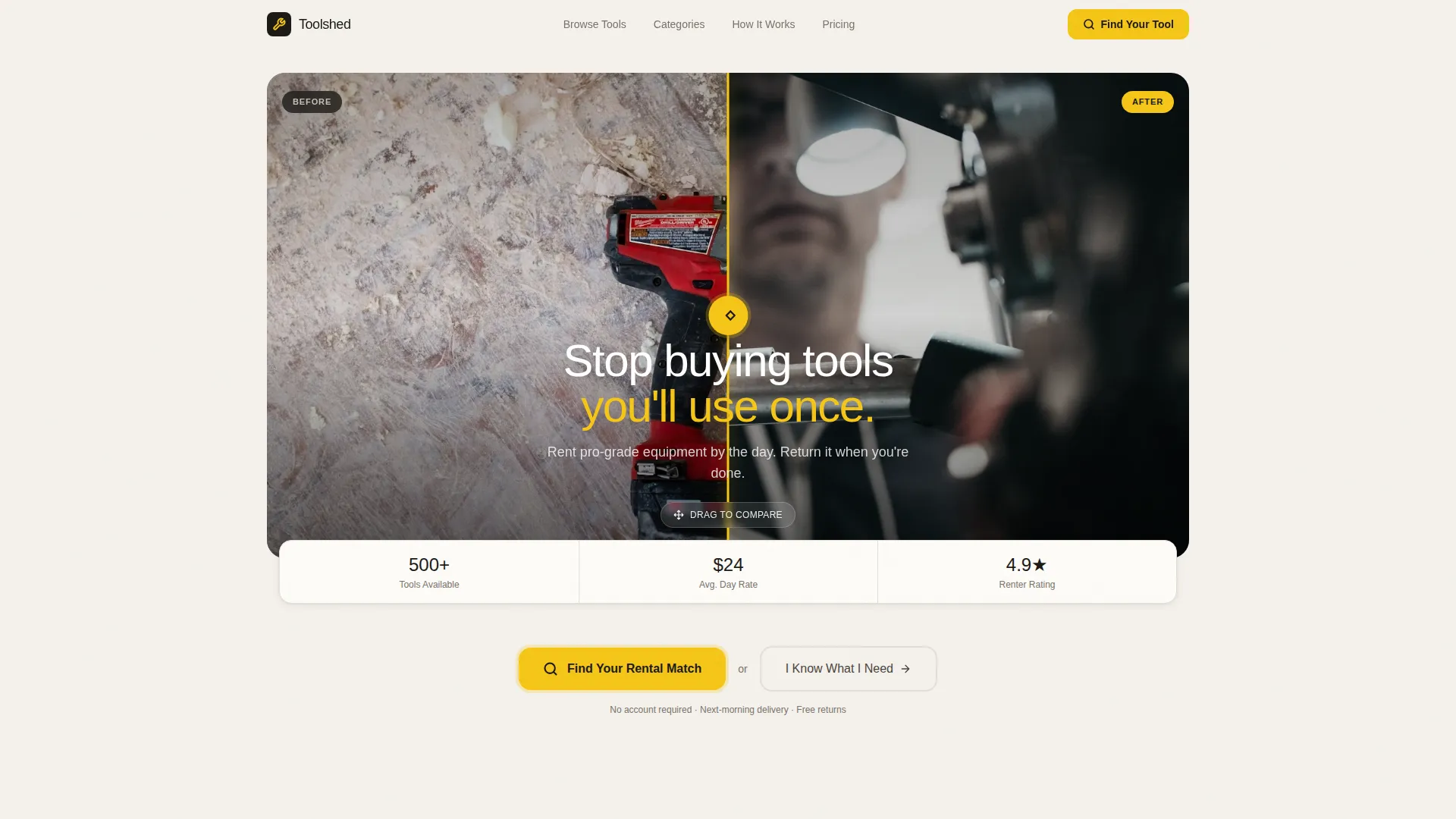 Tools & Hardware Rental Landing Page Template