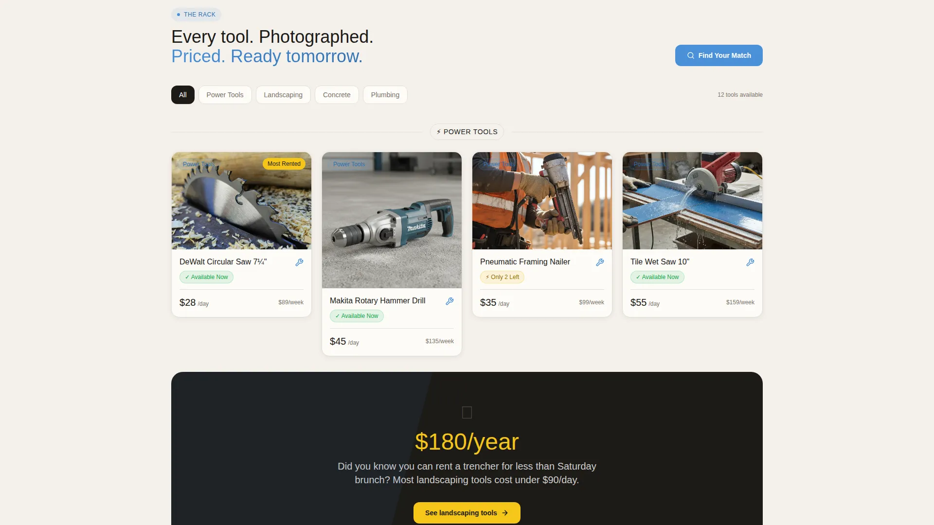 Tools & Hardware Rental Landing Page Template