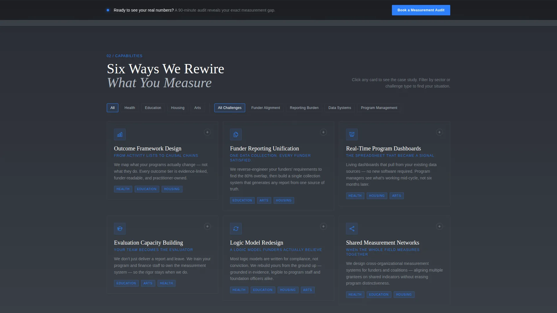 Nonprofit Measurement Consultancy Landing Page