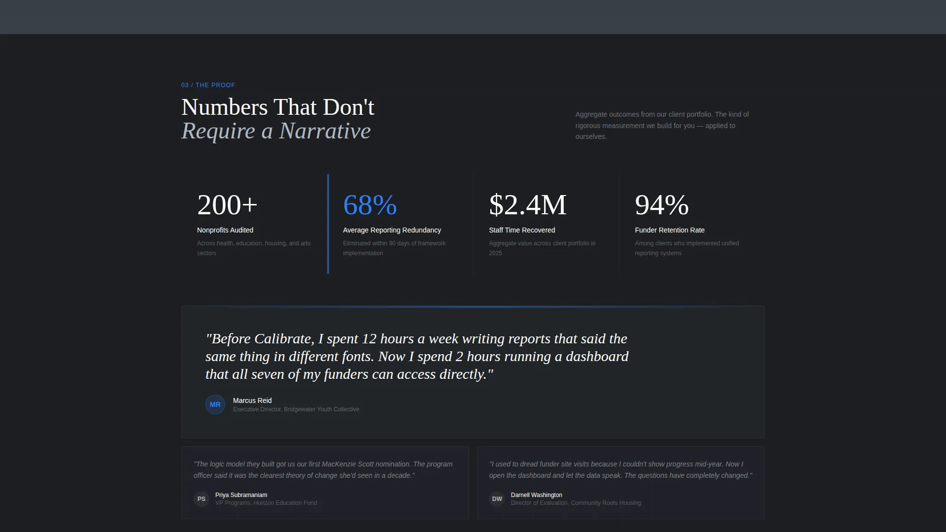 Nonprofit Measurement Consultancy Landing Page