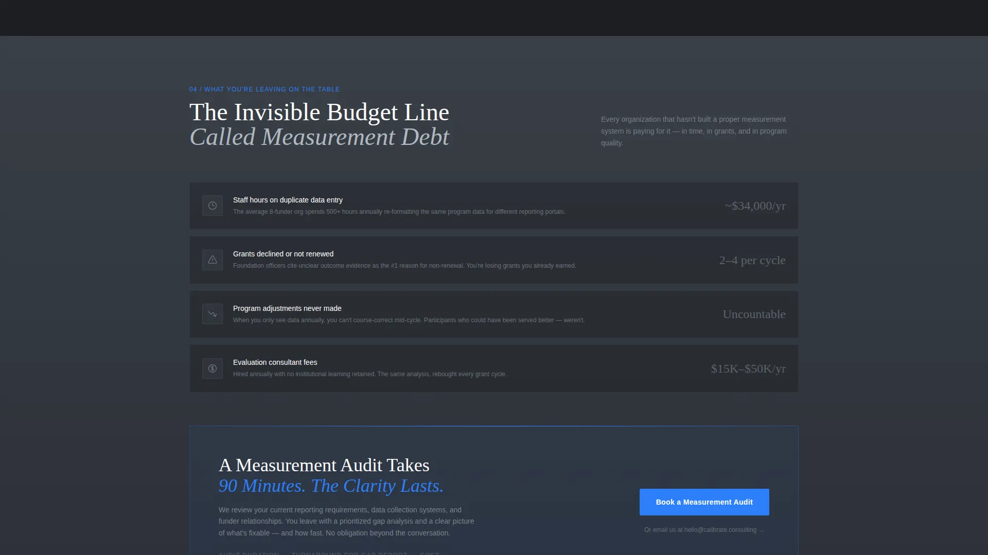 Nonprofit Measurement Consultancy Landing Page