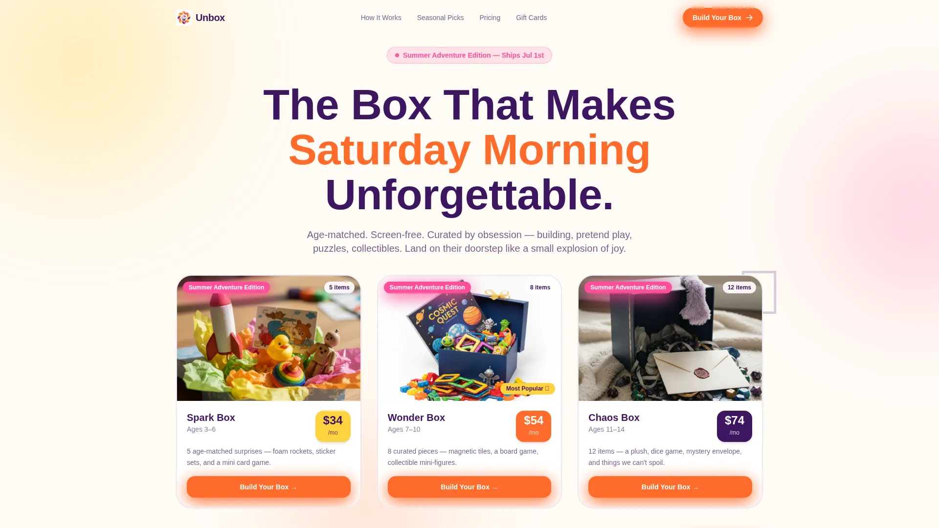 Toys & Games Subscription Box Landing Page Template