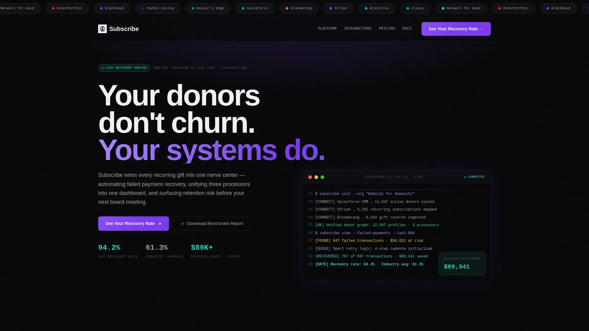 Nonprofit Subscription Management Landing Page