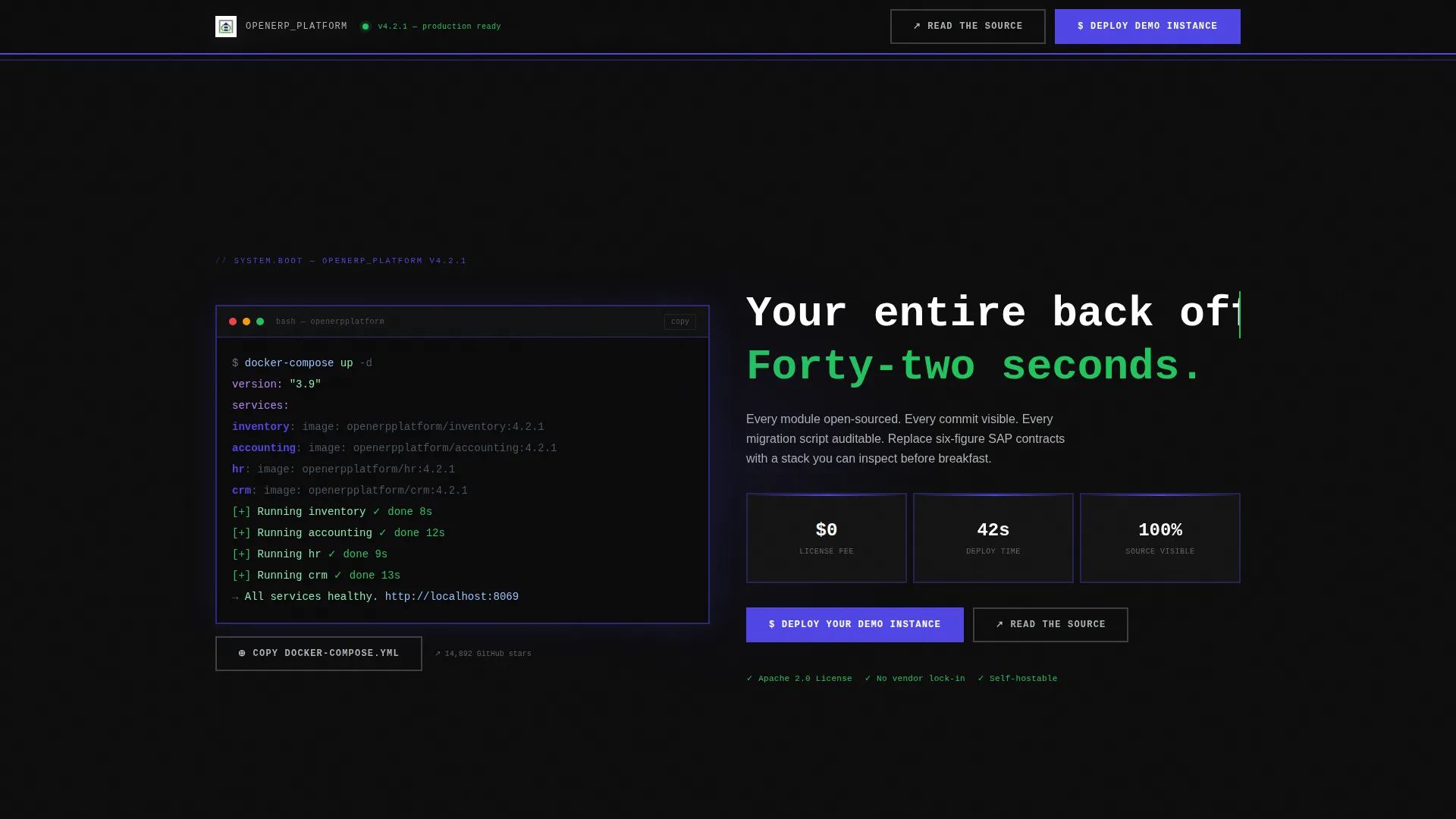 Open-Source ERP Comparison Table Landing Page