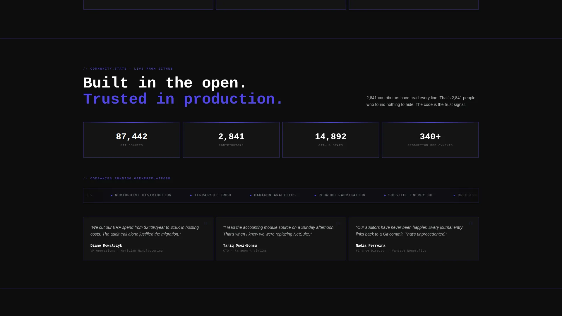 Open-Source ERP Comparison Table Landing Page