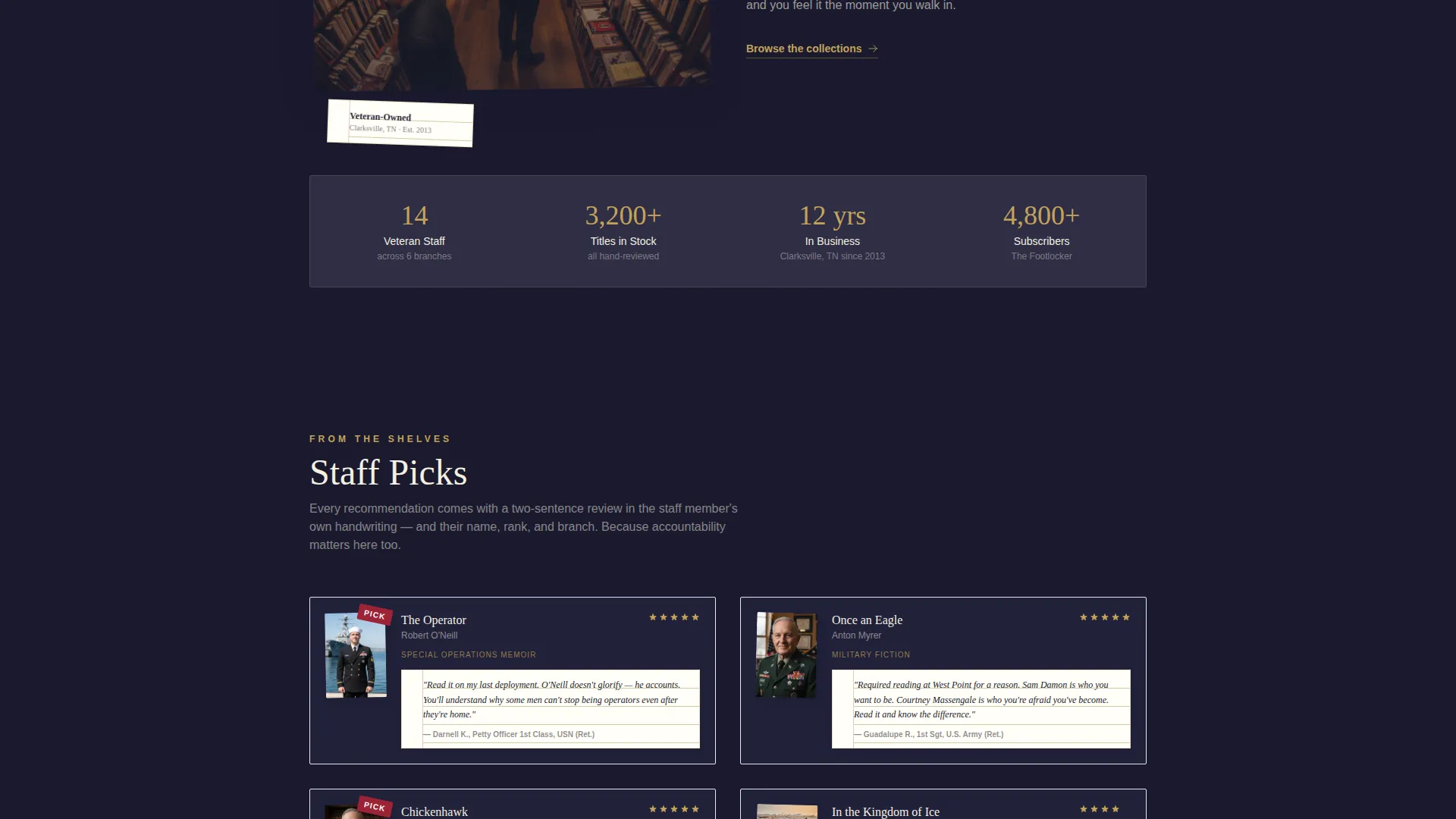 Veteran-Owned Bookstore Landing Page Template