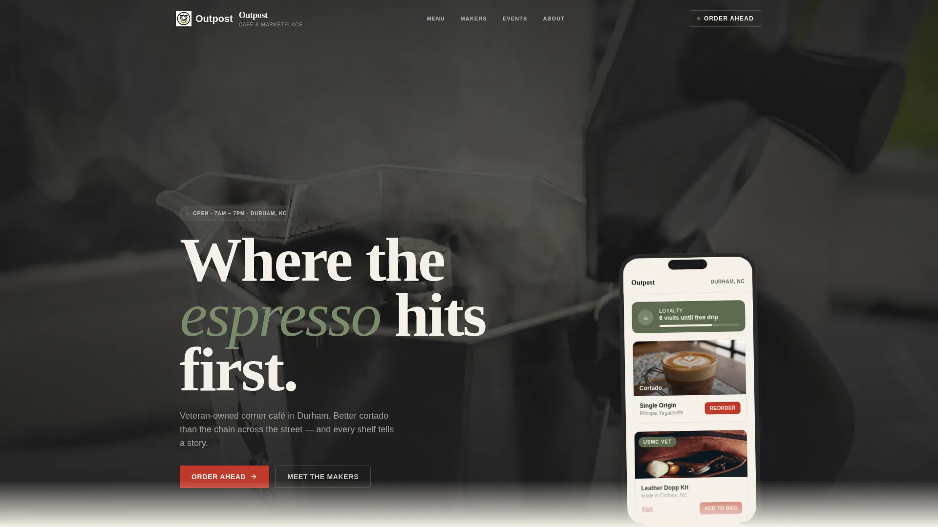 Veteran-Owned Café Bento Grid Landing Page Template