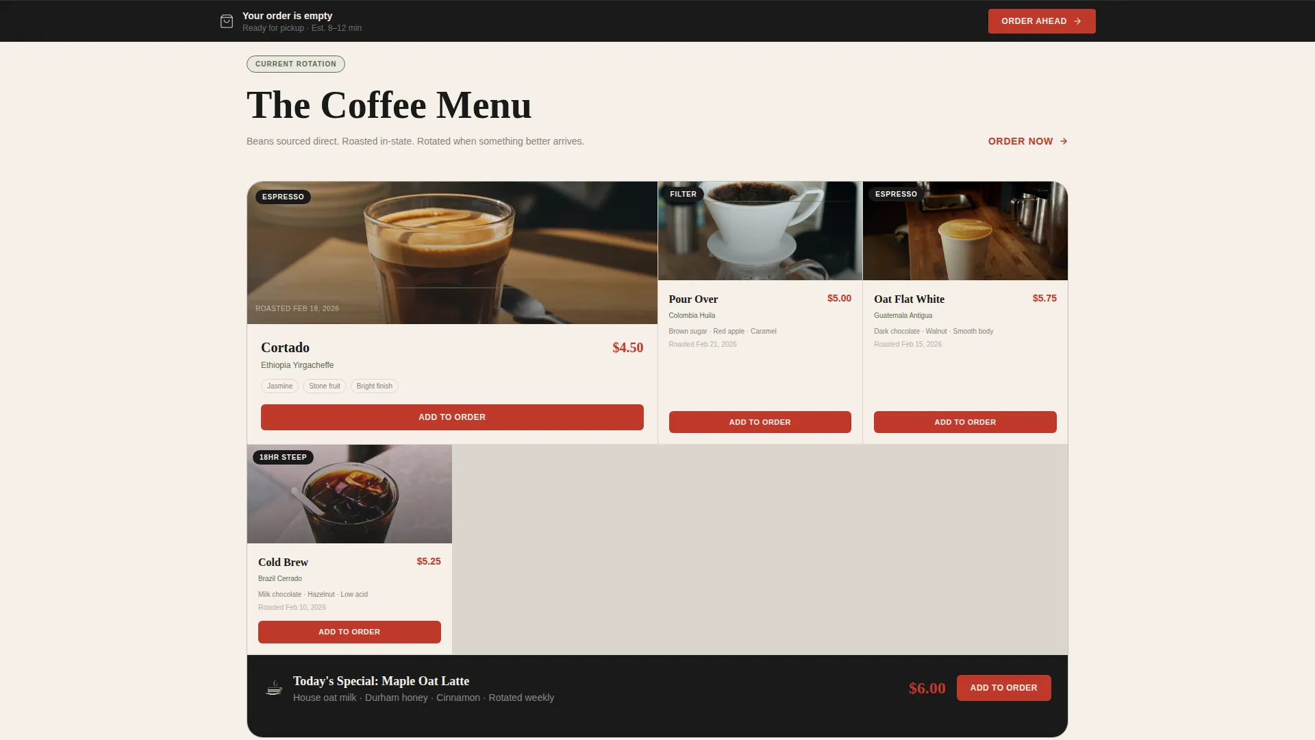 Veteran-Owned Café Bento Grid Landing Page Template