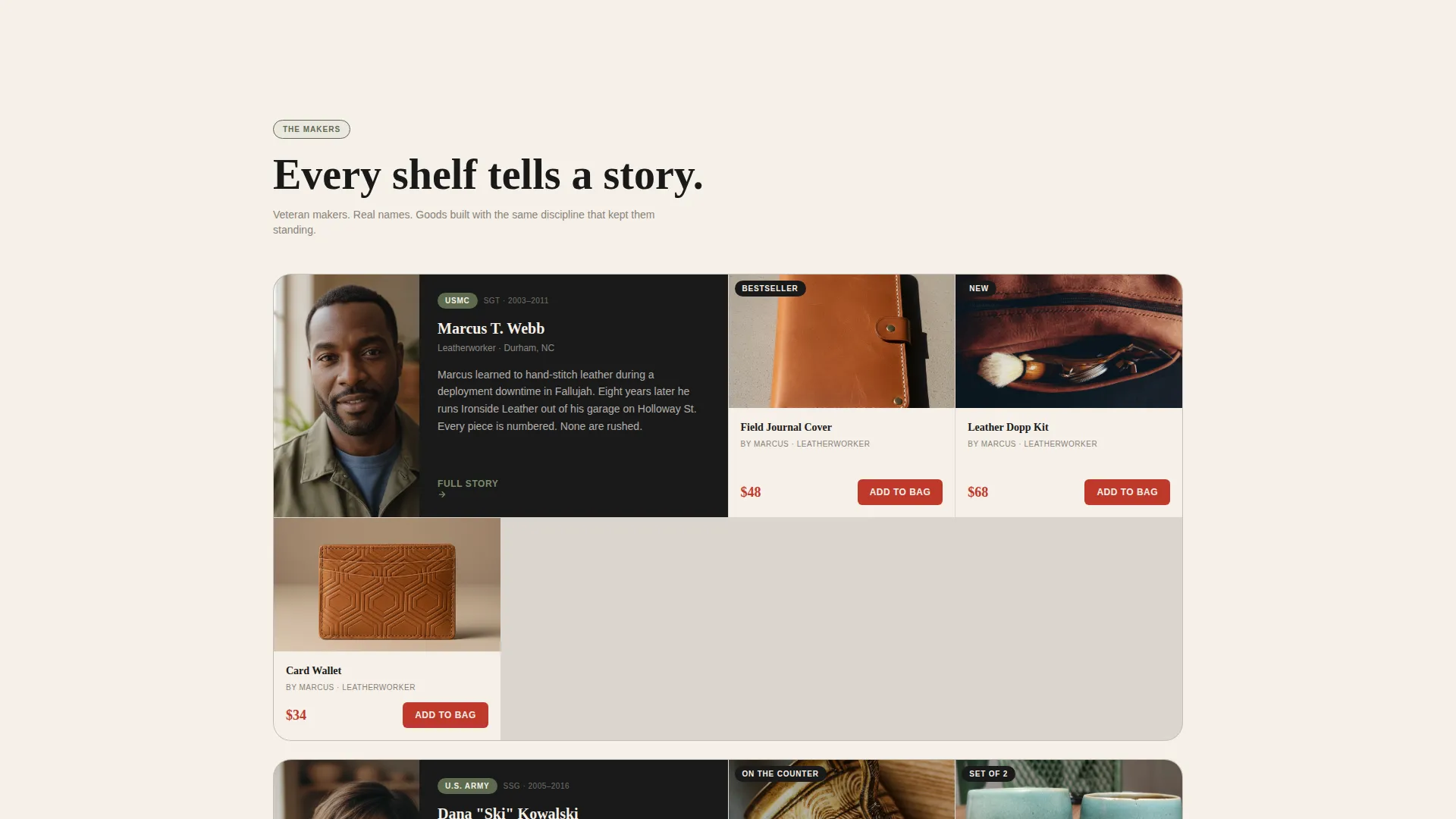 Veteran-Owned Café Bento Grid Landing Page Template