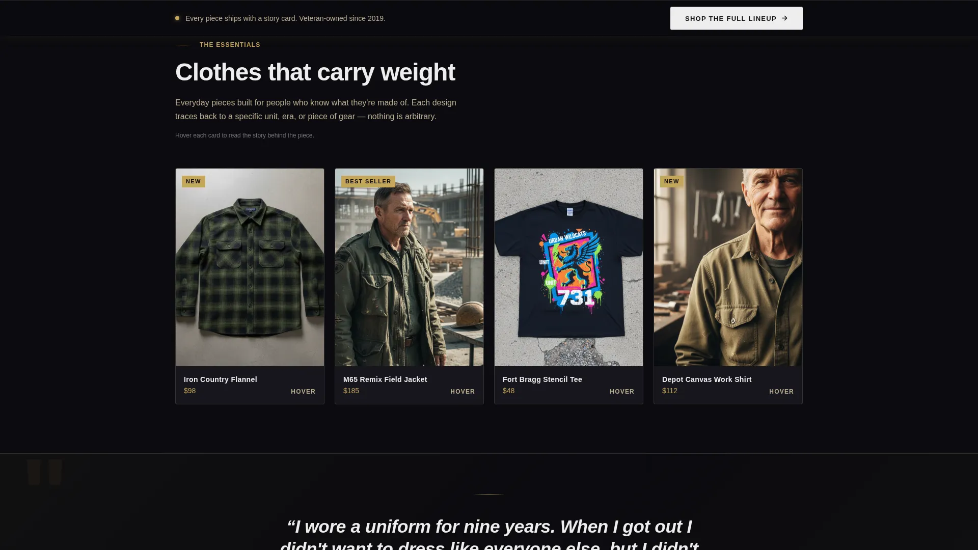 Bold Veteran-Owned Clothing Store Landing Page