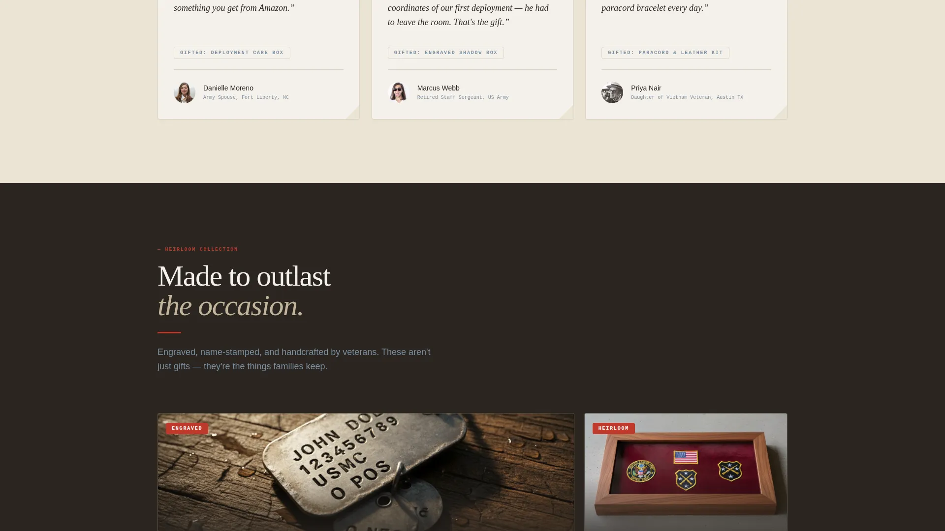 Veteran Gift Shop Landing Page Template