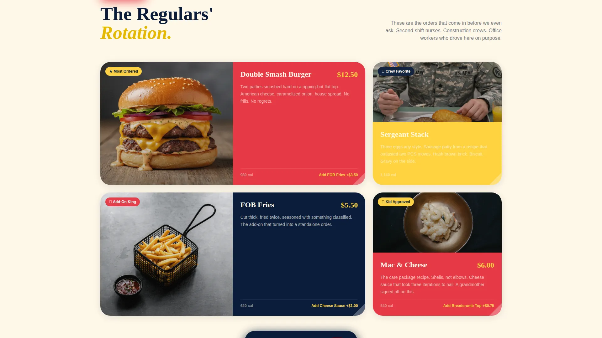 Bold Veteran-Owned Diner Landing Page Template