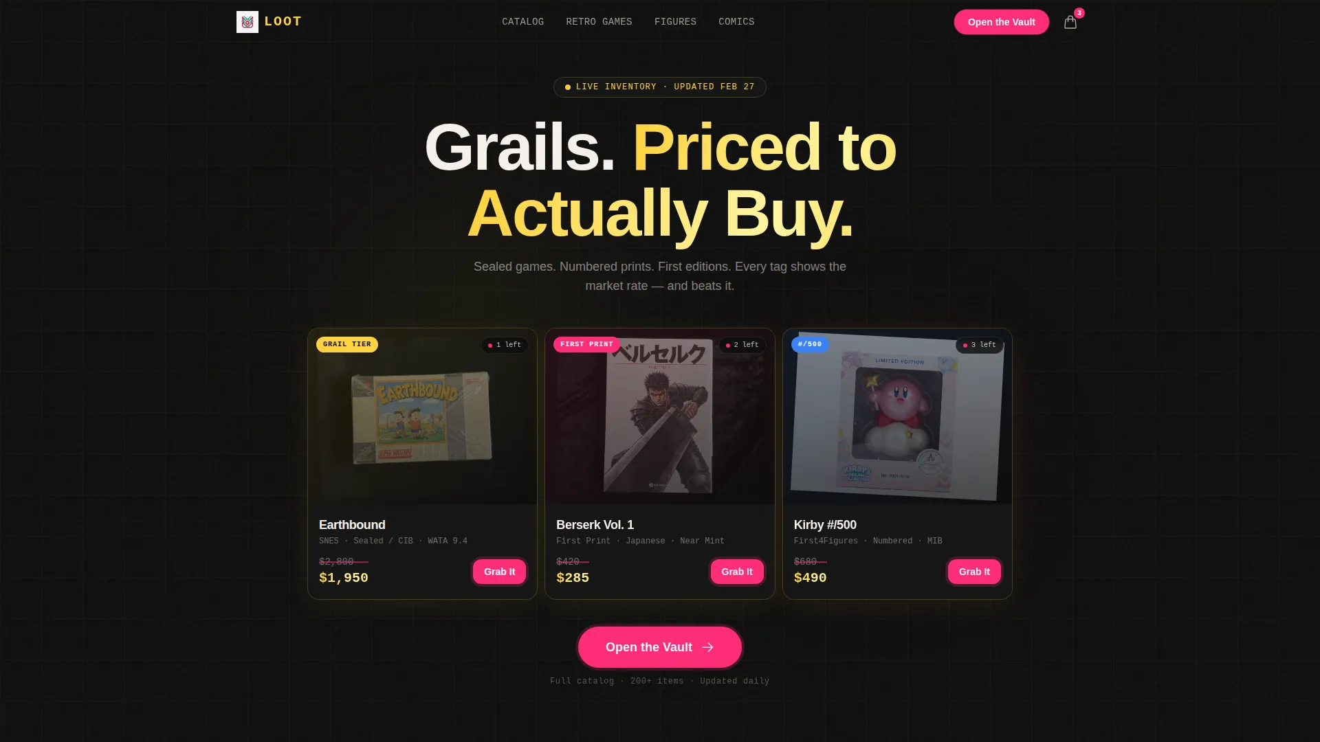 Collectibles & Retro Games Bento Grid Landing Page