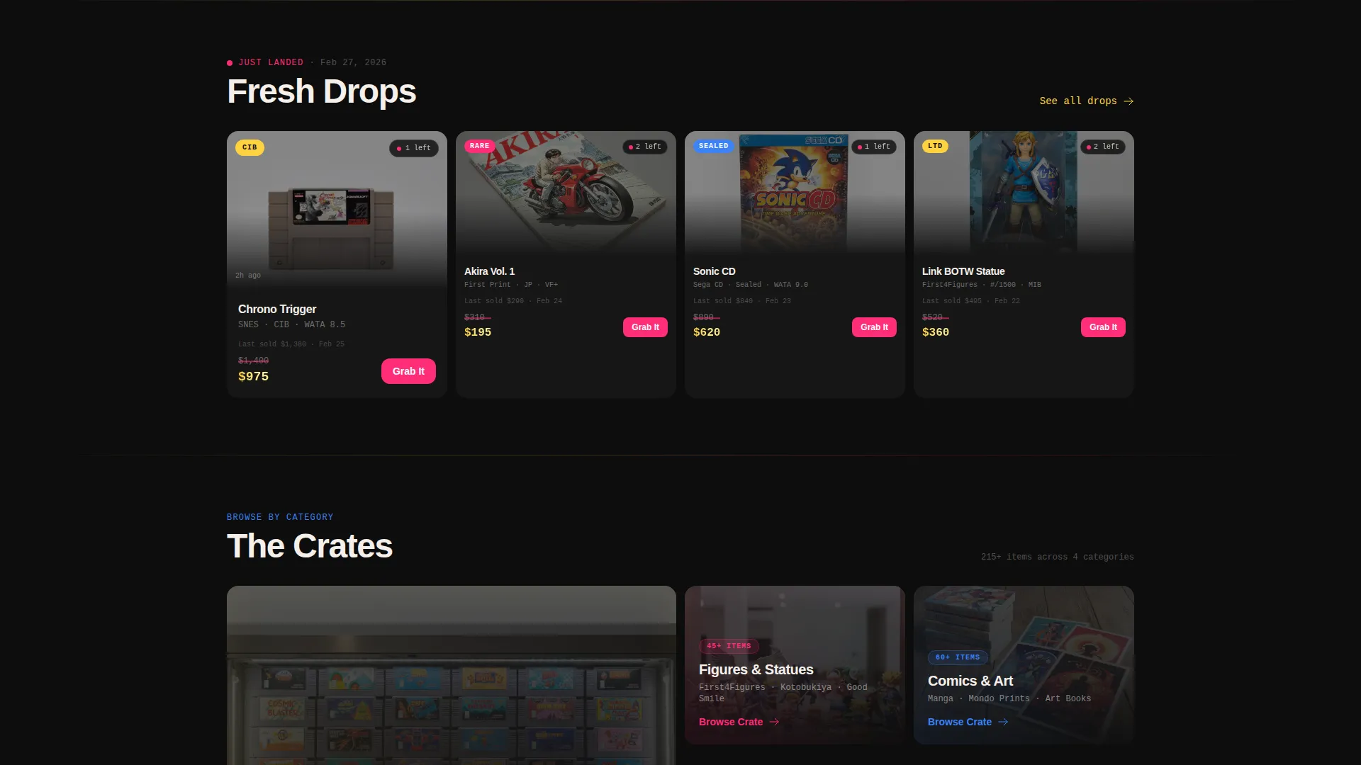 Collectibles & Retro Games Bento Grid Landing Page
