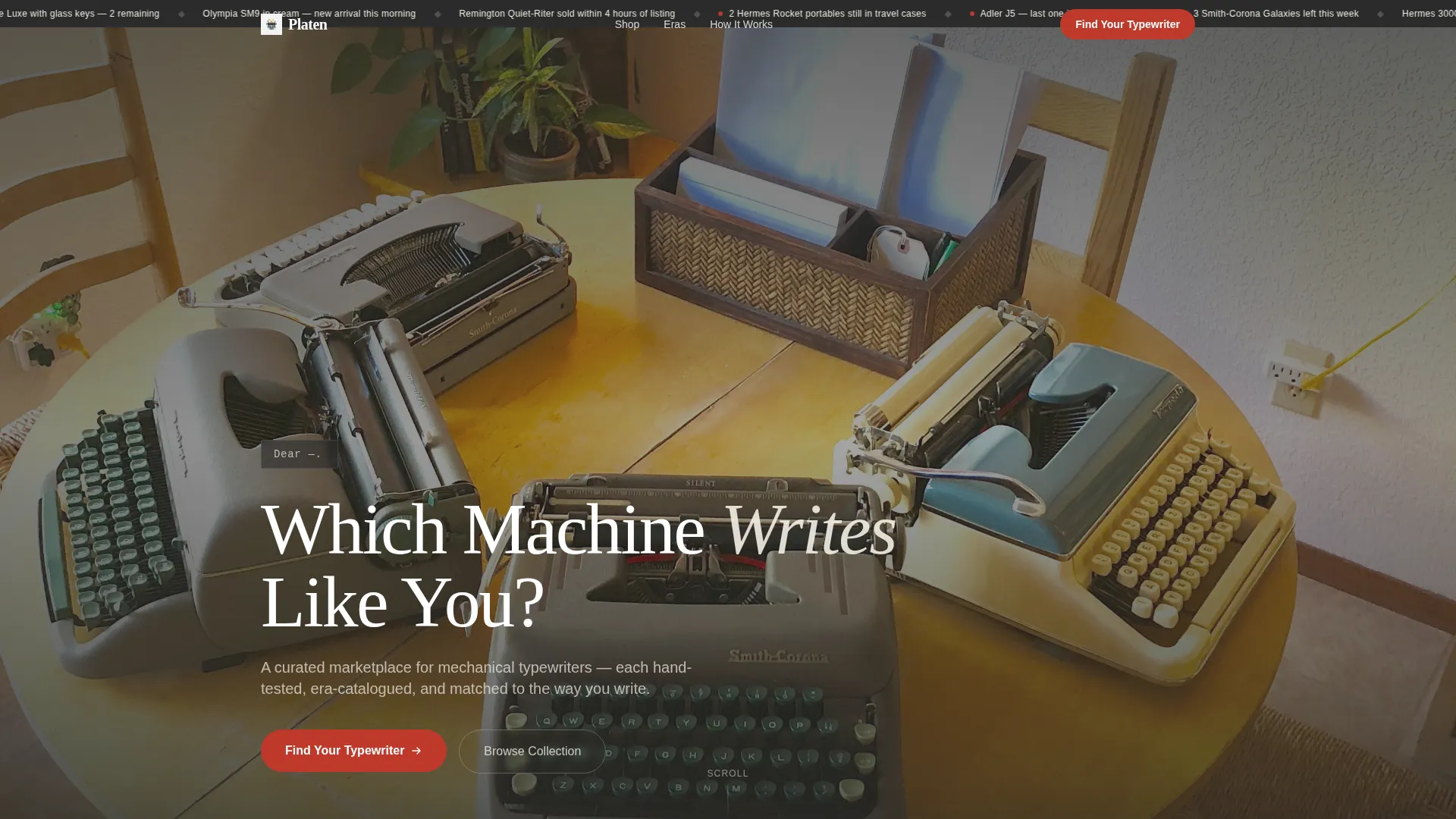Curated Vintage Typewriter Marketplace Landing Page