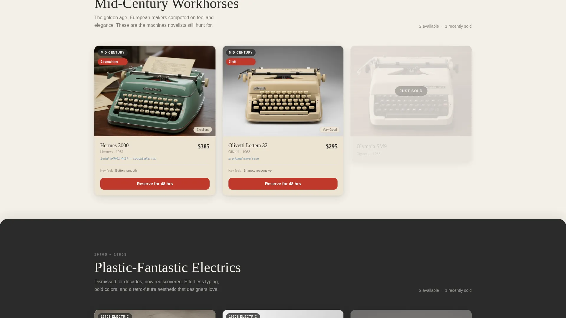 Curated Vintage Typewriter Marketplace Landing Page
