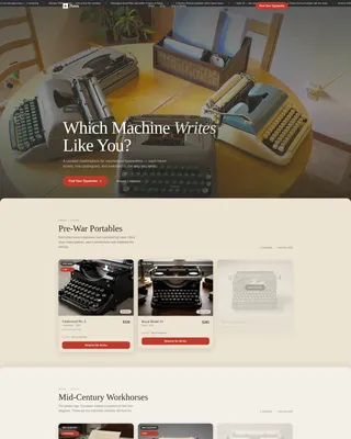 Curated Vintage Typewriter Marketplace Landing Page