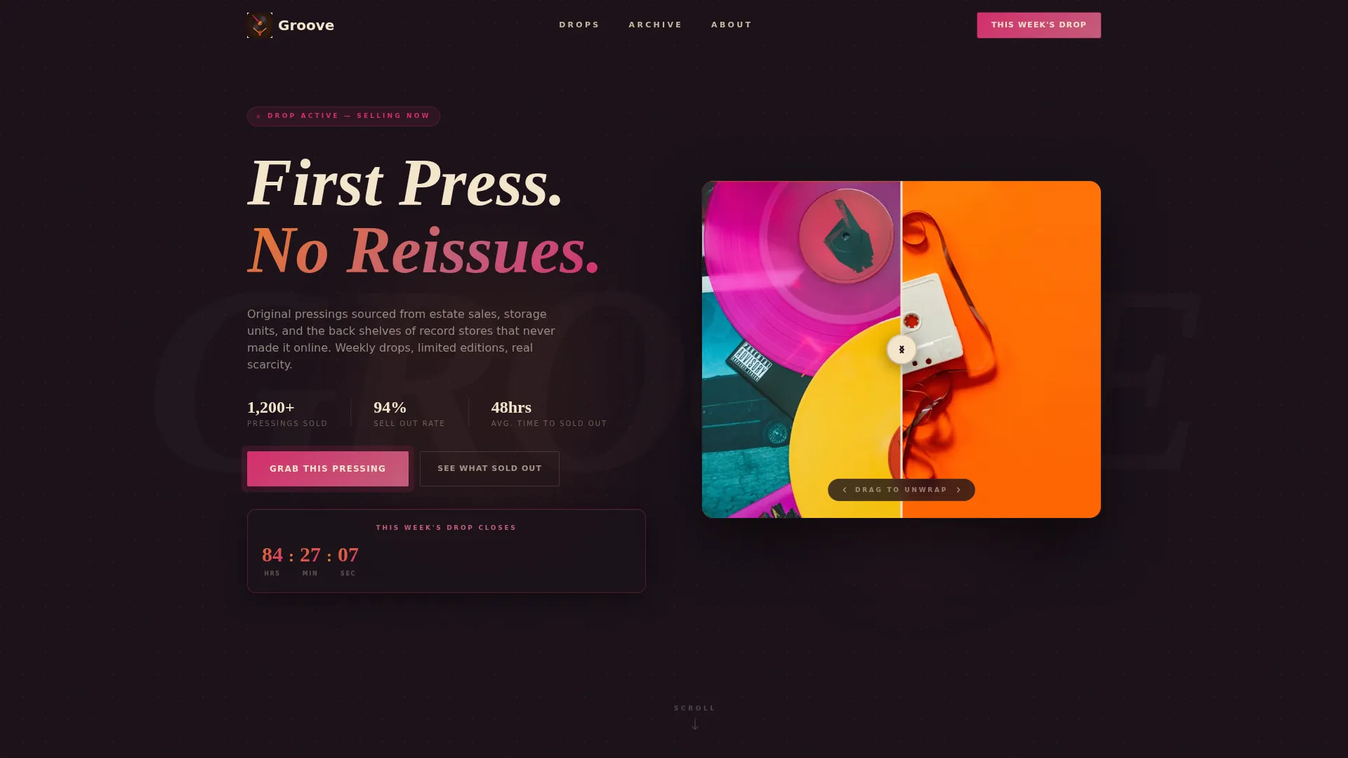 Neo-Retro Vinyl Shop Landing Page Template