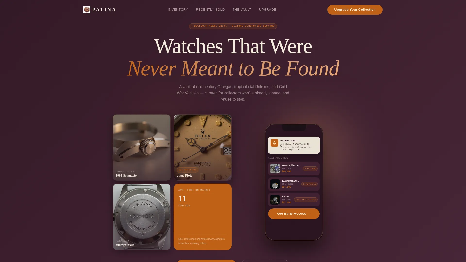 Vintage Watch Dealer Bento Grid Landing Page