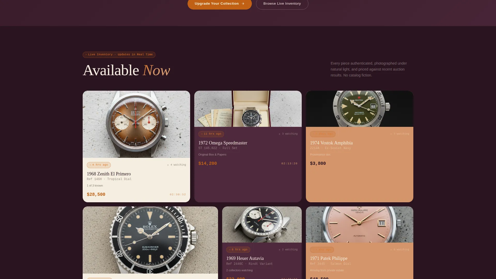 Vintage Watch Dealer Bento Grid Landing Page