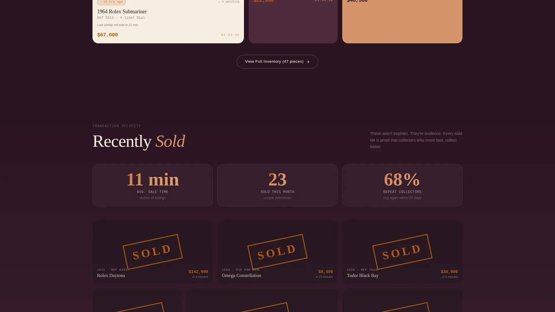 Vintage Watch Dealer Bento Grid Landing Page