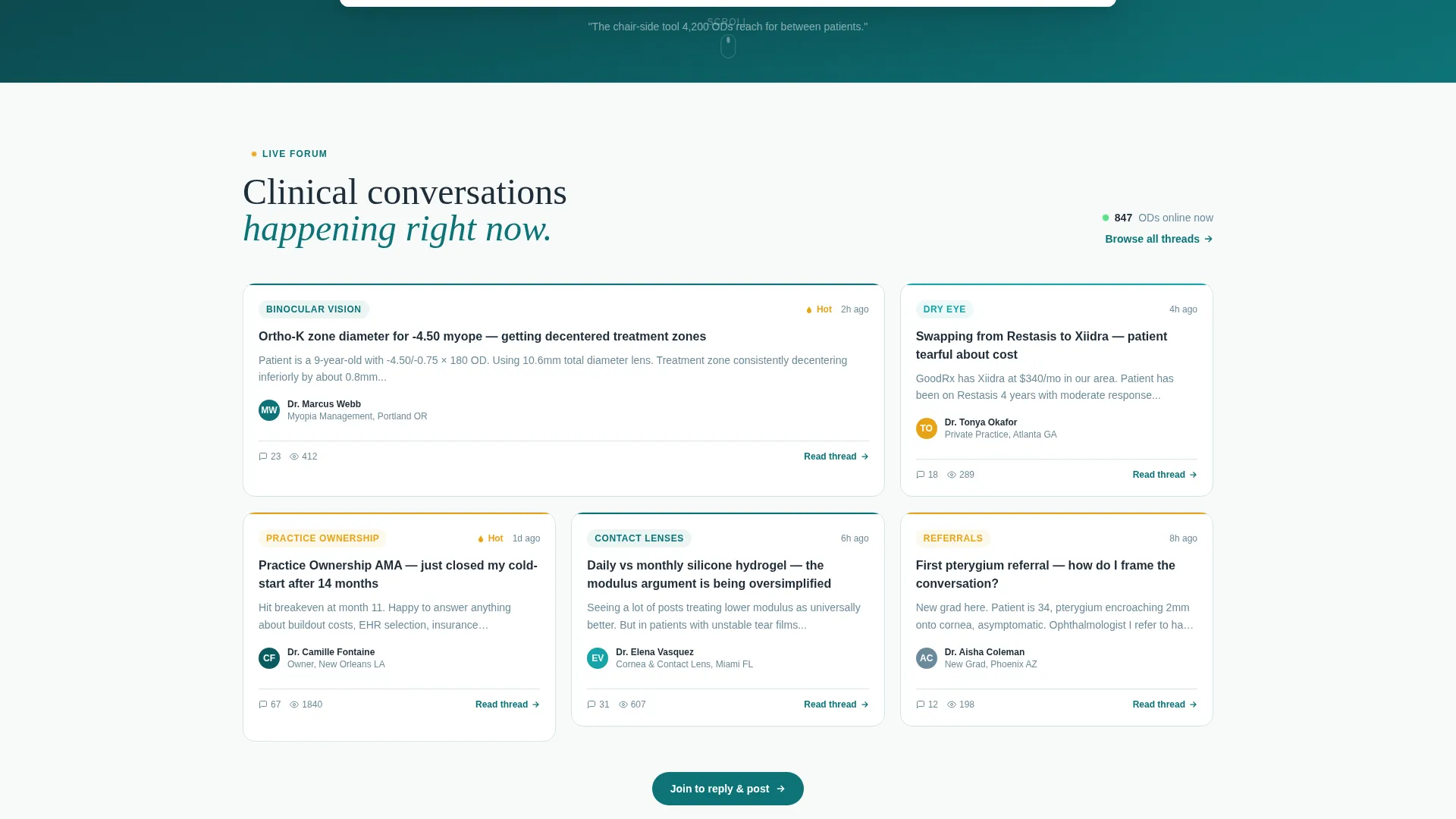 Optometry Community Forum Landing Page Template