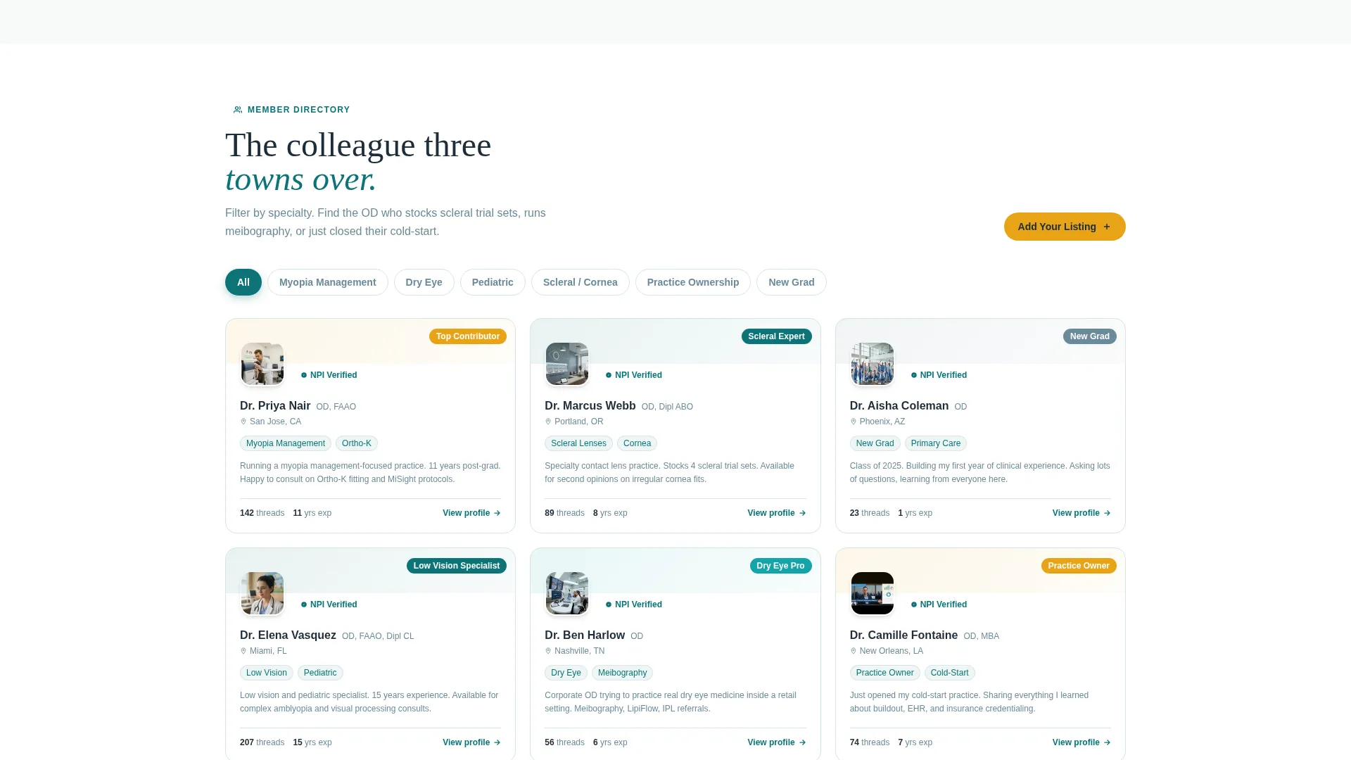 Optometry Community Forum Landing Page Template