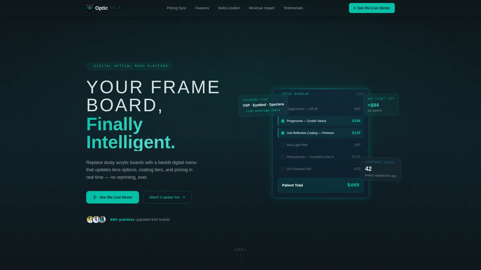 Optometry Digital Menu Landing Page Template