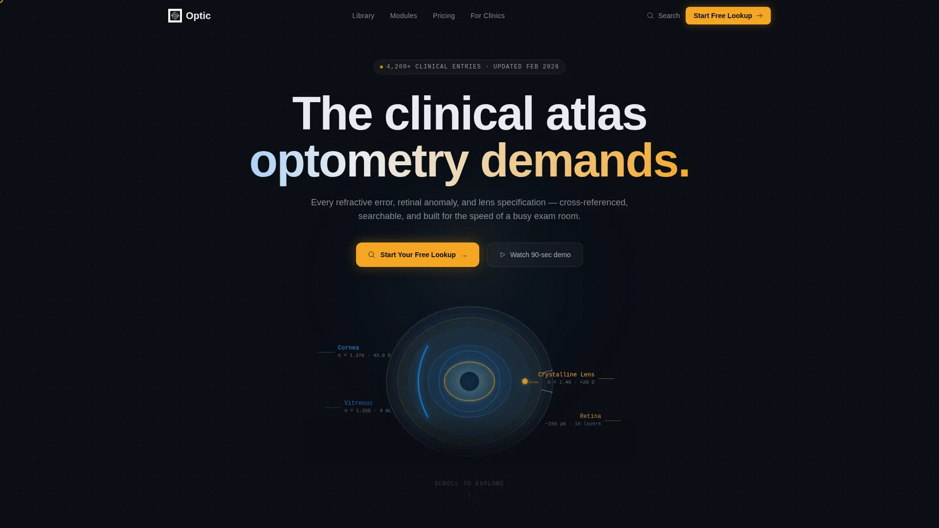 Glassmorphic Optometry Knowledge Base Landing Page