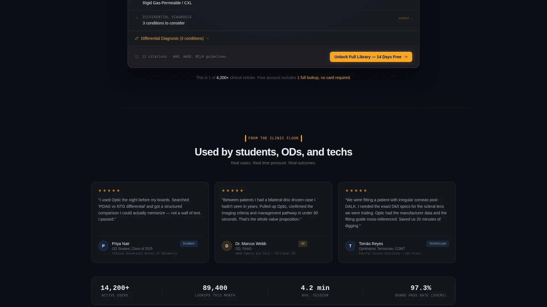 Glassmorphic Optometry Knowledge Base Landing Page