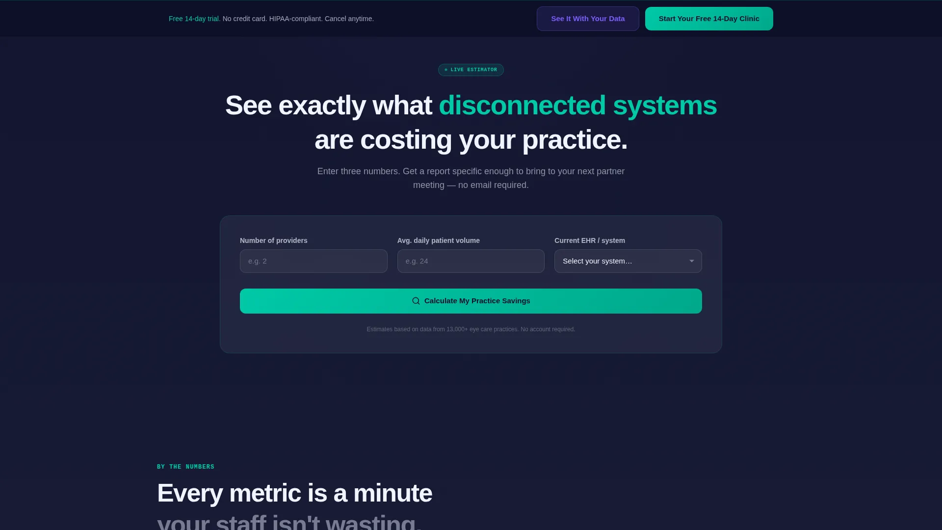 Premium Optometry Software Cost Estimator Website Template