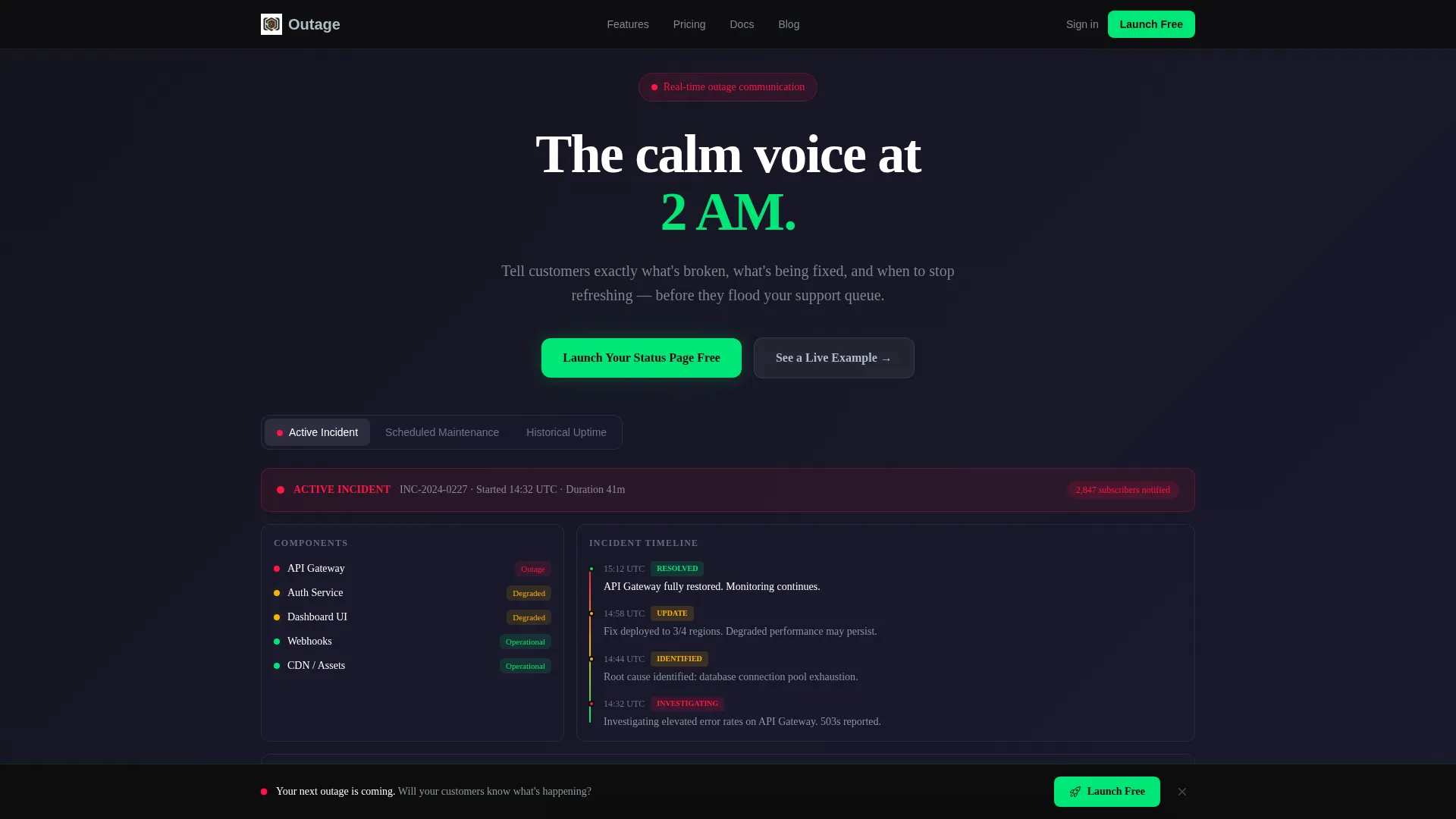 Status Landing Page Template for Incident Teams